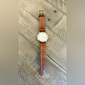 Coach Watch with Gold-Tone Case and Brown Leather Strap